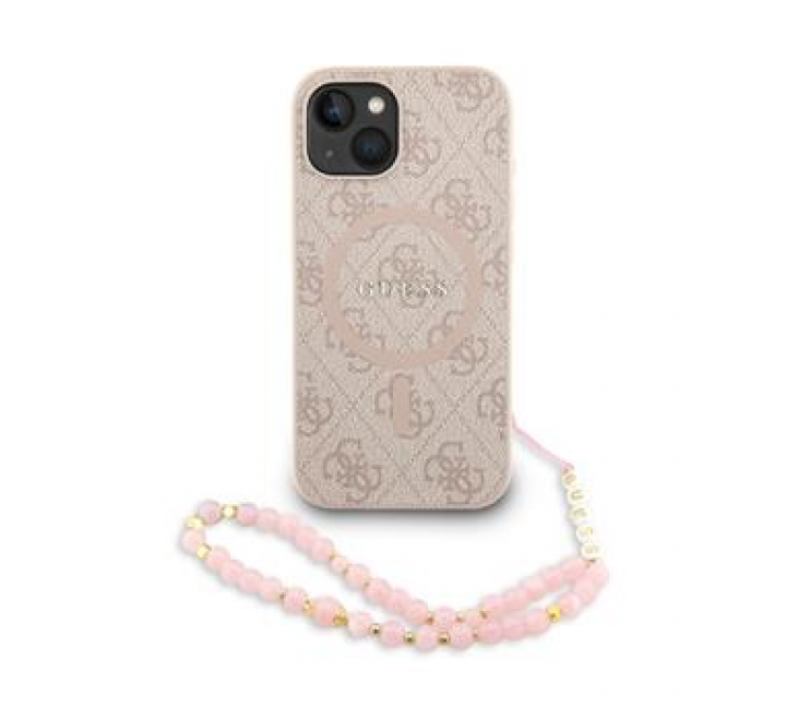Guess PU Leather 4G Colored Ring Strap MagSafe Zadní Kryt pro iPhone 15 Pink
