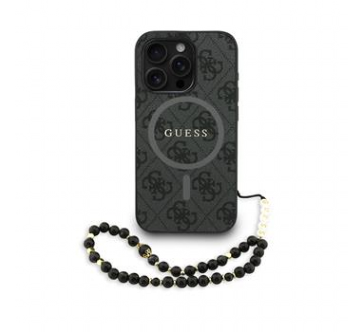 Guess PU Leather 4G Colored Ring Strap MagSafe Zadní Kryt pro iPhone 15 Pro Black