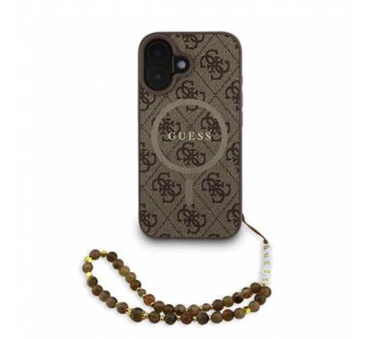 Guess PU Leather 4G Colored Ring Strap MagSafe Zadní Kryt pro iPhone 16 Brown