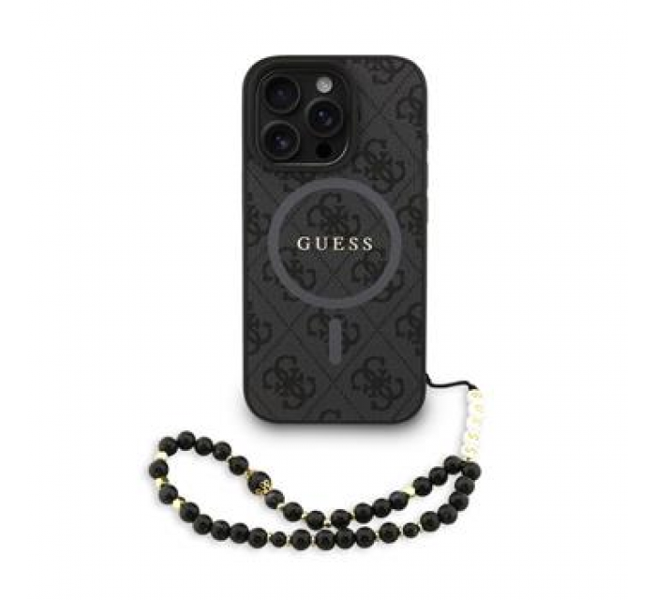 Guess PU Leather 4G Colored Ring Strap MagSafe Zadní Kryt pro iPhone 16 Pro Max Black