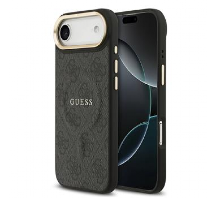 Guess PU Leather 4G Gold Frame MagSafe Zadní Kryt pro iPhone 17 Air Black