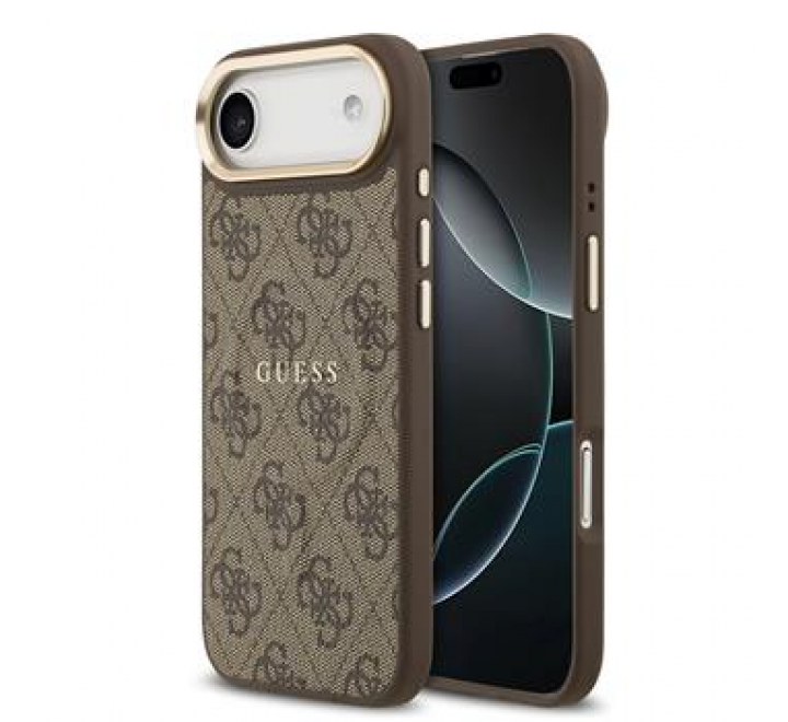Guess PU Leather 4G Gold Frame MagSafe Zadní Kryt pro iPhone 17 Air Brown