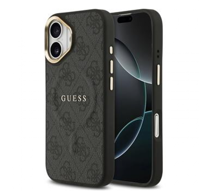 Guess PU Leather 4G Gold Frame MagSafe Zadní Kryt pro iPhone 17 Black