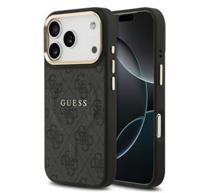 Guess PU Leather 4G Gold Frame MagSafe Zadní Kryt pro iPhone 17 Pro Black