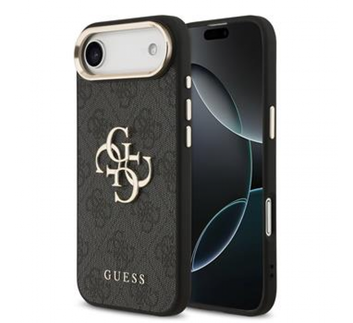Guess PU Leather 4G Metal Logo Gold Frame MagSafe Zadní Kryt pro iPhone 17 Air Black