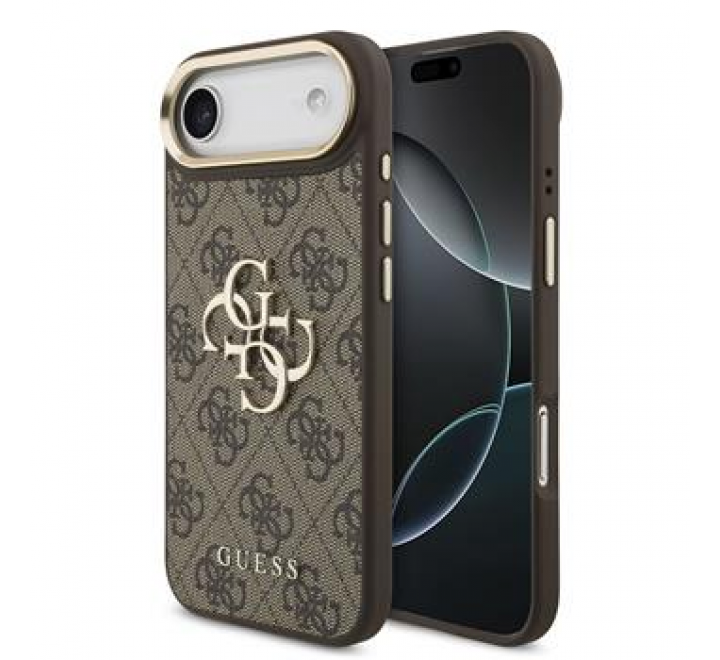 Guess PU Leather 4G Metal Logo Gold Frame MagSafe Zadní Kryt pro iPhone 17 Air Brown