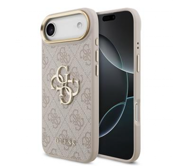 Guess PU Leather 4G Metal Logo Gold Frame MagSafe Zadní Kryt pro iPhone 17 Air Pink