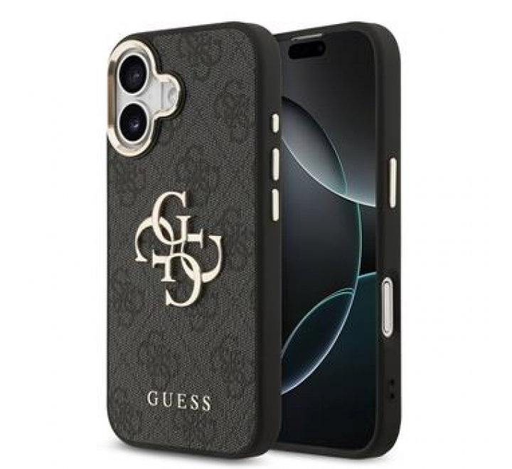 Guess PU Leather 4G Metal Logo Gold Frame MagSafe Zadní Kryt pro iPhone 17 Black
