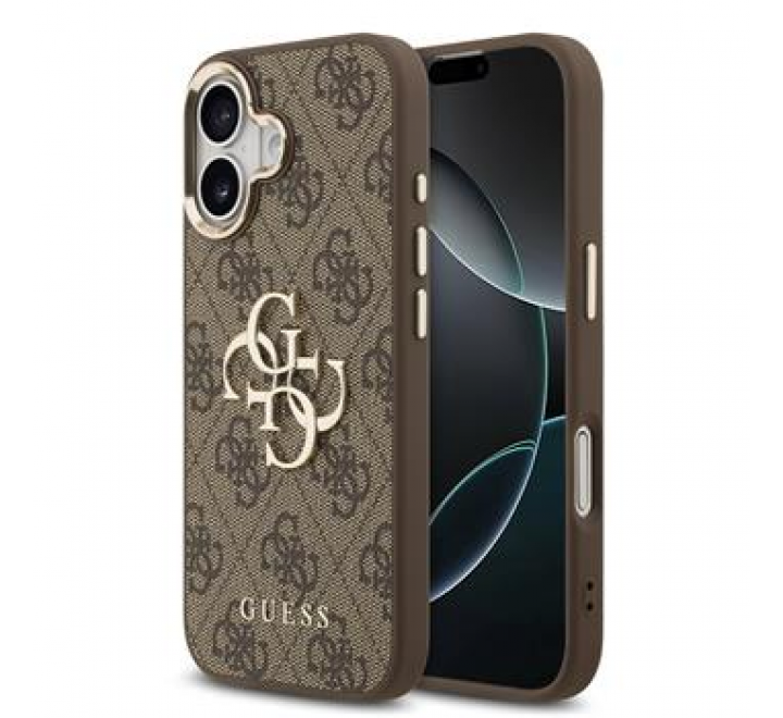 Guess PU Leather 4G Metal Logo Gold Frame MagSafe Zadní Kryt pro iPhone 17 Brown