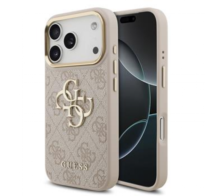 Guess PU Leather 4G Metal Logo Gold Frame MagSafe Zadní Kryt pro iPhone 17 Pro Pink