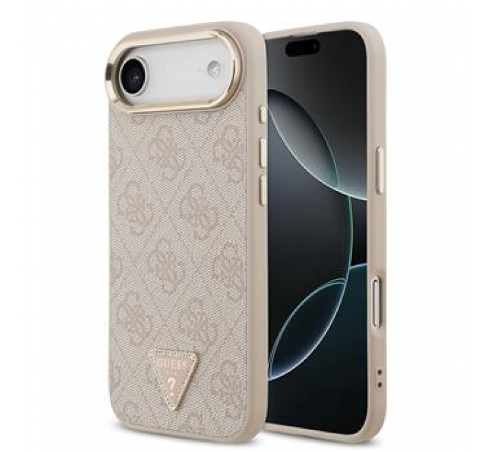 Guess PU Leather 4G Triangle Logo Gold Frame MagSafe Zadní Kryt pro iPhone 17 Air Pink