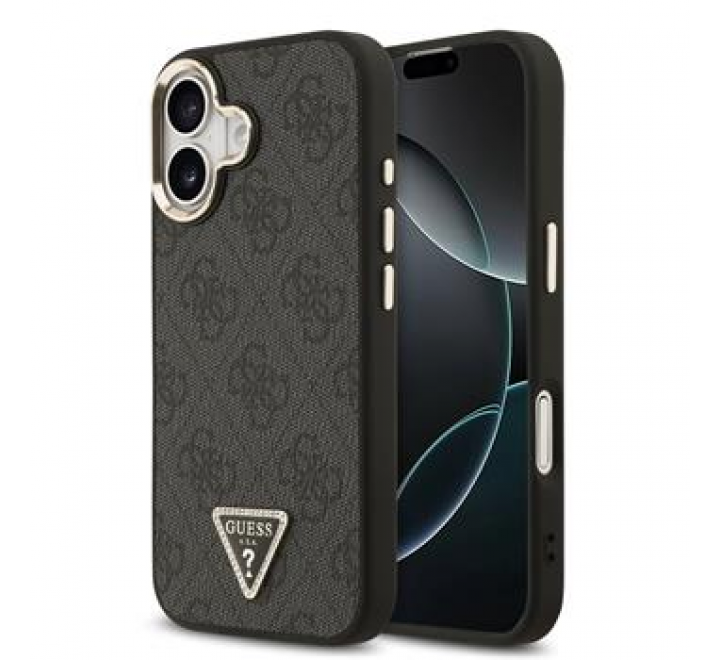 Guess PU Leather 4G Triangle Logo Gold Frame MagSafe Zadní Kryt pro iPhone 17 Black