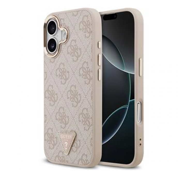 Guess PU Leather 4G Triangle Logo Gold Frame MagSafe Zadní Kryt pro iPhone 17 Pink