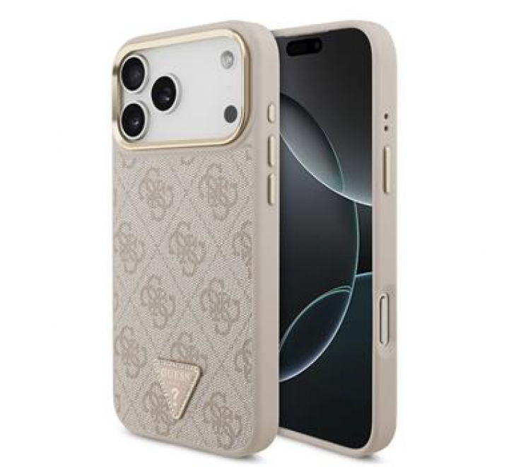 Guess PU Leather 4G Triangle Logo Gold Frame MagSafe Zadní Kryt pro iPhone 17 Pro Max Pink