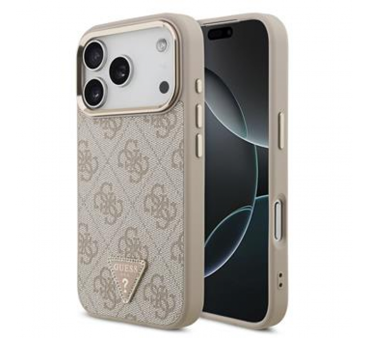 Guess PU Leather 4G Triangle Logo Gold Frame MagSafe Zadní Kryt pro iPhone 17 Pro Pink