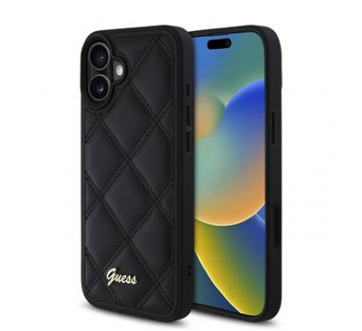 Guess PU Leather Quilted Zadní Kryt pro iPhone 16 Plus Black