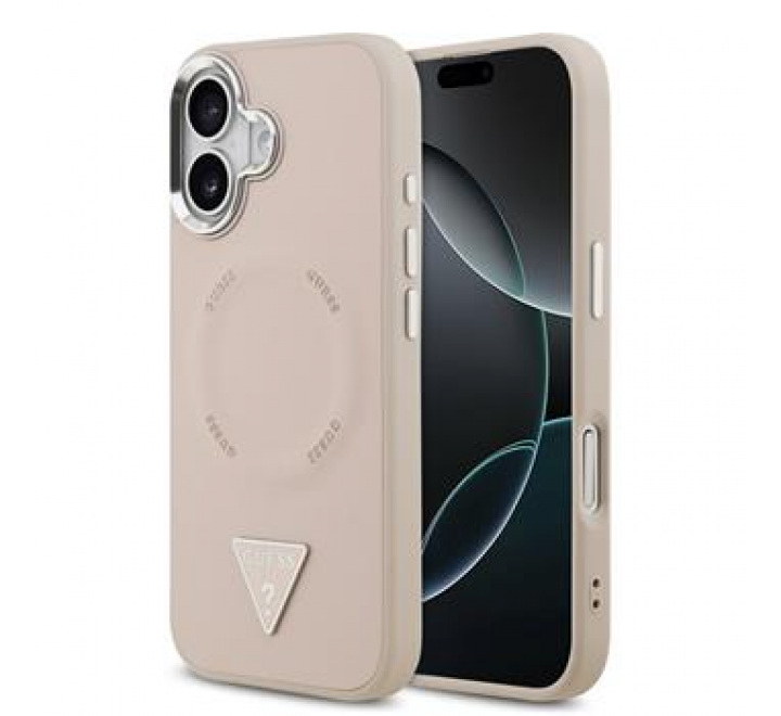 Guess PU Leather Triangle Logo MagSafe Zadní Kryt pro iPhone 17 Pink