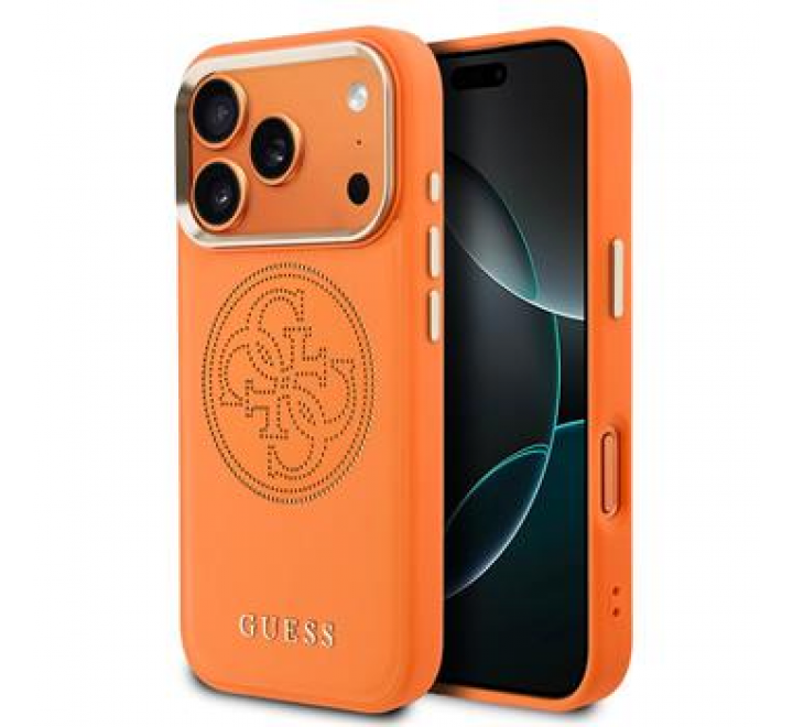 Guess PU Perforated 4G Logo MagSafe Zadní Kryt pro iPhone 17 Pro Max Orange