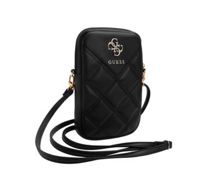 Guess PU Quilted 4G Metal Logo Wallet Phone Bag Zipper Black