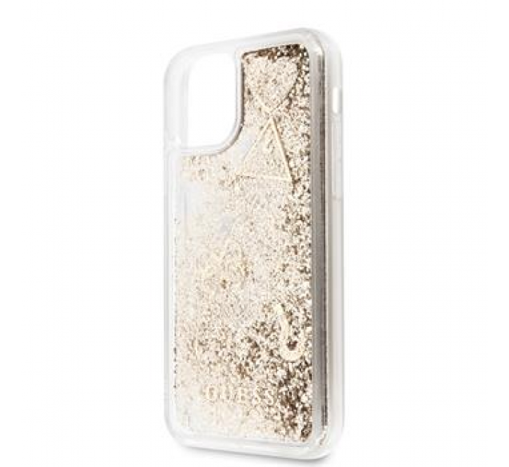 GUHCN61GLHFLGO Guess Glitter Hearts Zadní Kryt pro iPhone 11R Gold (EU Blister)