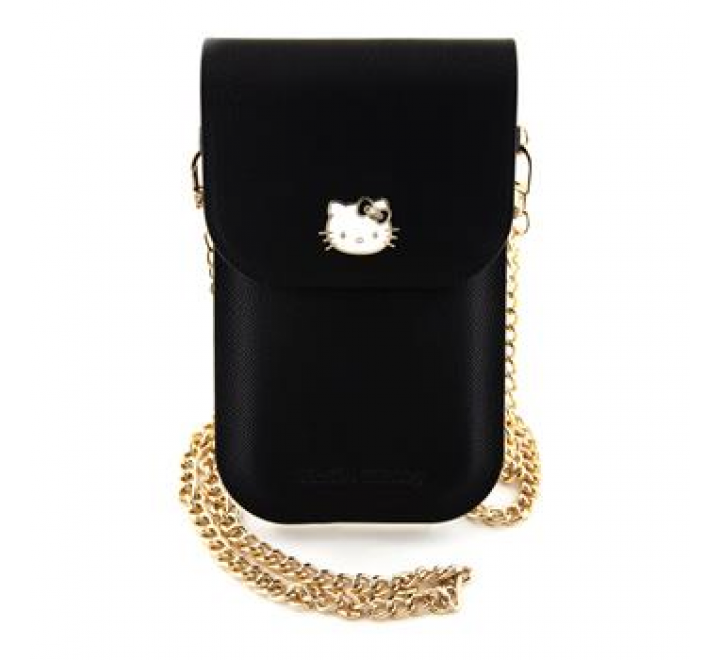 Hello Kitty PU Metal Logo Leather Wallet Phone Bag Black