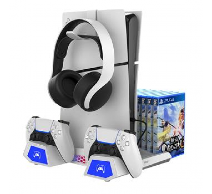 iPega P5S023 Multifunkční Nabíjecí RGB Stojan s Chlazením pro PS5/PS5 Slim White (Pošk. Balení)