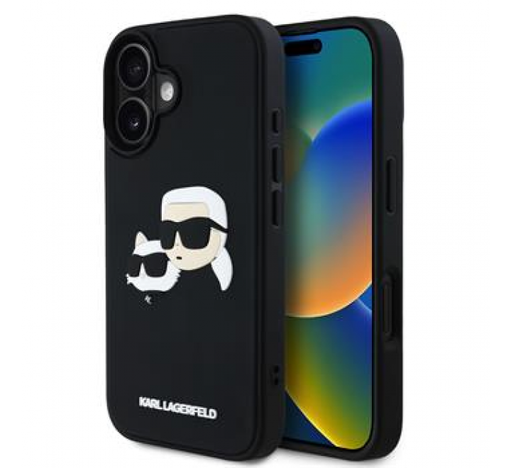 Karl Lagerfeld 3D Rubber Double Heads Zadní Kryt pro iPhone 16 Black