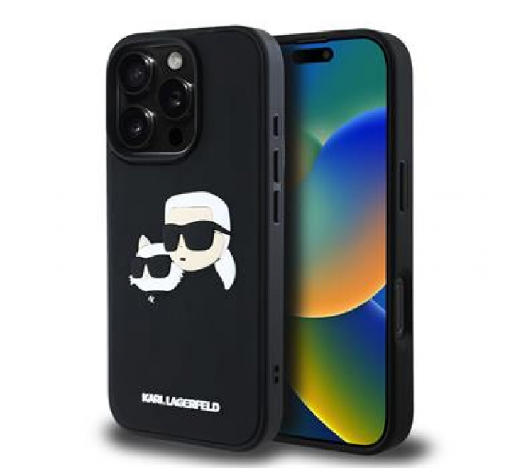 Karl Lagerfeld 3D Rubber Double Heads Zadní Kryt pro iPhone 16 Pro Black