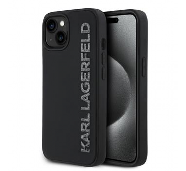 Karl Lagerfeld 3D Rubber Glitter Logo Zadní Kryt pro iPhone 13 Black