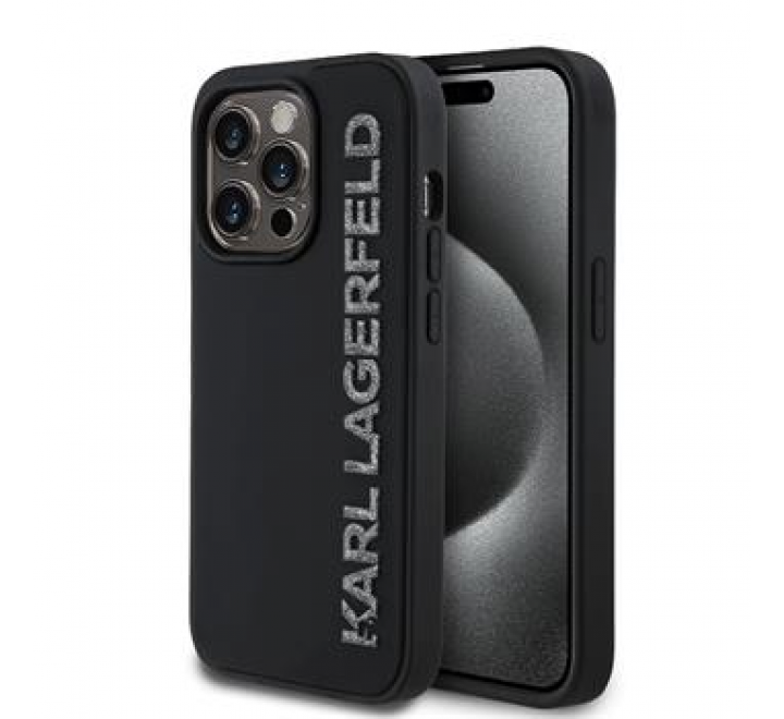 Karl Lagerfeld 3D Rubber Glitter Logo Zadní Kryt pro iPhone 14 Pro Black