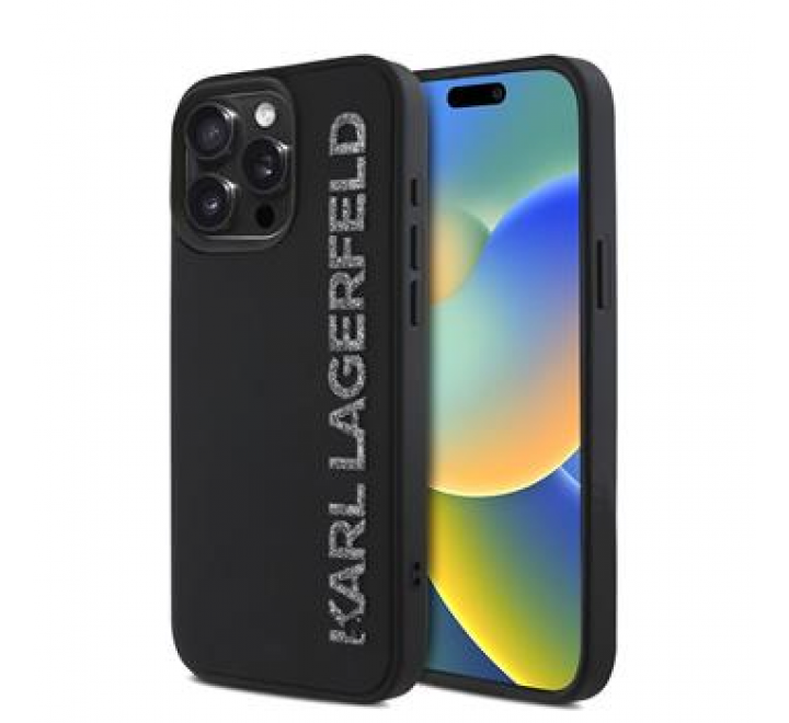 Karl Lagerfeld 3D Rubber Glitter Logo Zadní Kryt pro iPhone 15 Pro Max Black