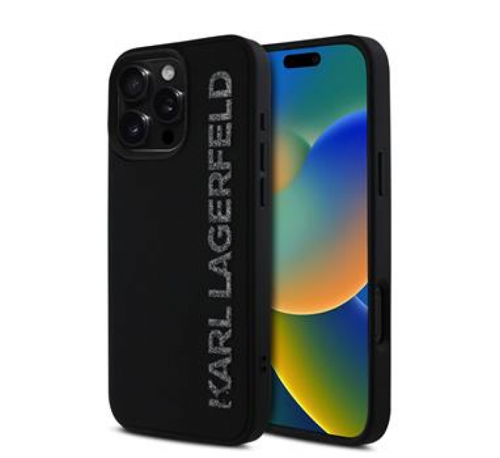 Karl Lagerfeld 3D Rubber Glitter Logo Zadní Kryt pro iPhone 16 Pro Max Black
