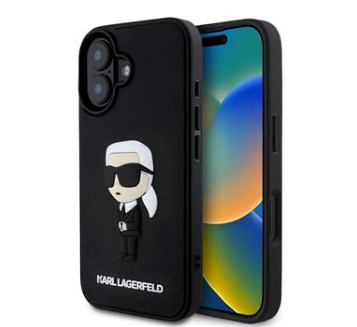 Karl Lagerfeld 3D Rubber Ikonik Zadní Kryt pro iPhone 16 Black