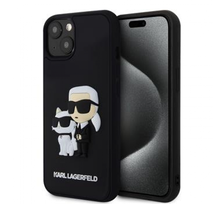 Karl Lagerfeld 3D Rubber Karl and Choupette Zadní Kryt pro iPhone 13 Black
