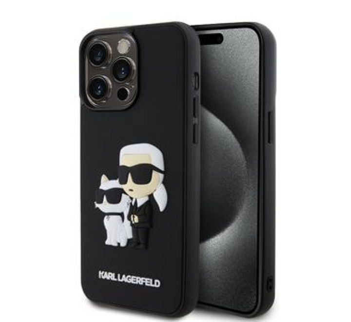 Karl Lagerfeld 3D Rubber Karl and Choupette Zadní Kryt pro iPhone 14 Pro Max Black