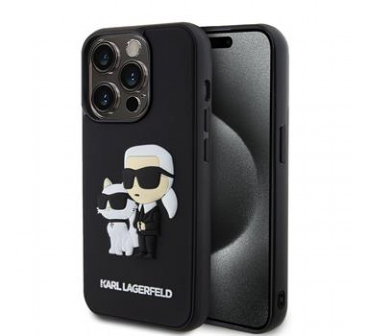 Karl Lagerfeld 3D Rubber Karl and Choupette Zadní Kryt pro iPhone 15 Pro Black