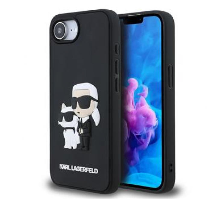 Karl Lagerfeld 3D Rubber Karl and Choupette Zadní Kryt pro iPhone 16e Black