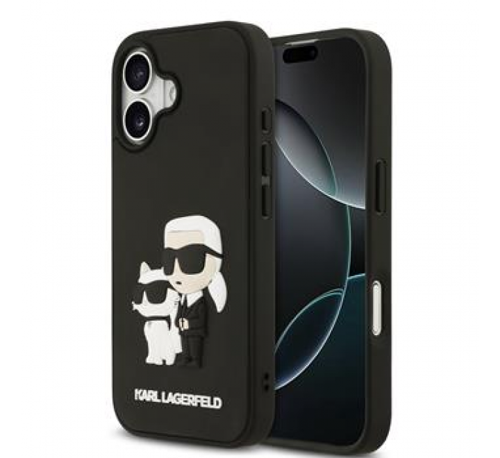 Karl Lagerfeld 3D Rubber Karl and Choupette Zadní Kryt pro iPhone 17 Black