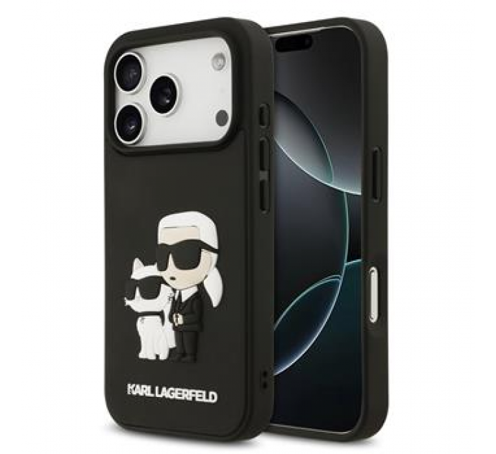 Karl Lagerfeld 3D Rubber Karl and Choupette Zadní Kryt pro iPhone 17 Pro Black