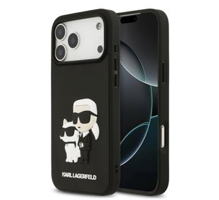 Karl Lagerfeld 3D Rubber Karl and Choupette Zadní Kryt pro iPhone 17 Pro Max Black