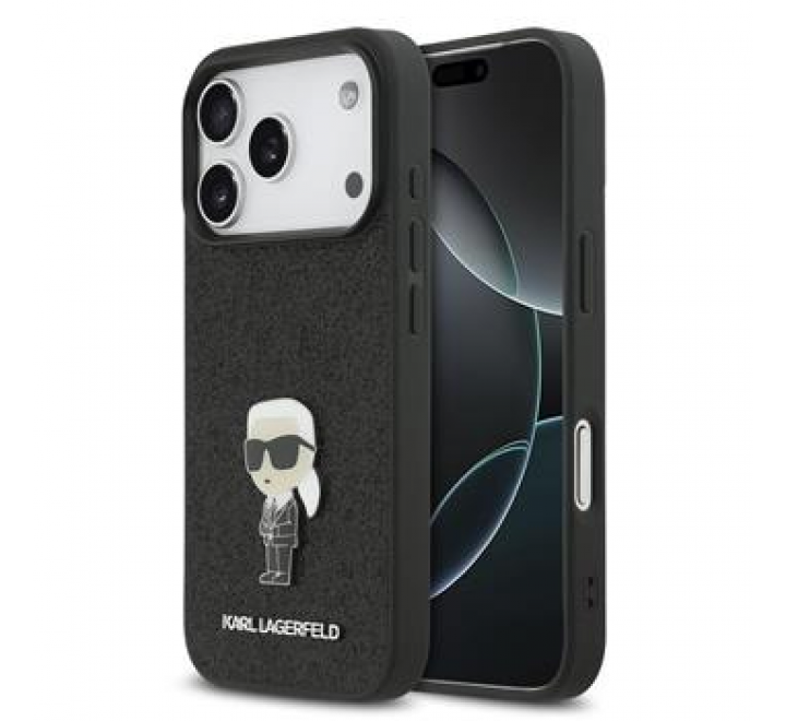 Karl Lagerfeld Fixed Glitter Metal Ikonik Zadní Kryt pro iPhone 17 Pro Black