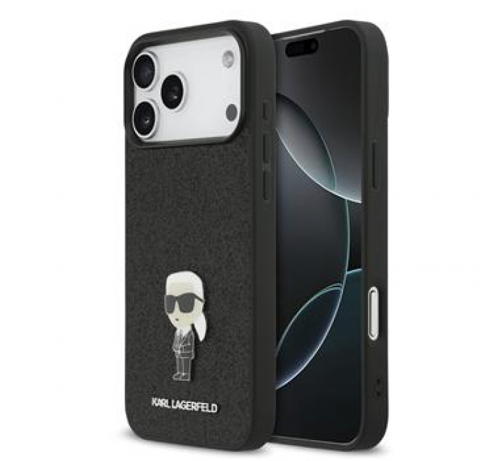 Karl Lagerfeld Fixed Glitter Metal Ikonik Zadní Kryt pro iPhone 17 Pro Max Black