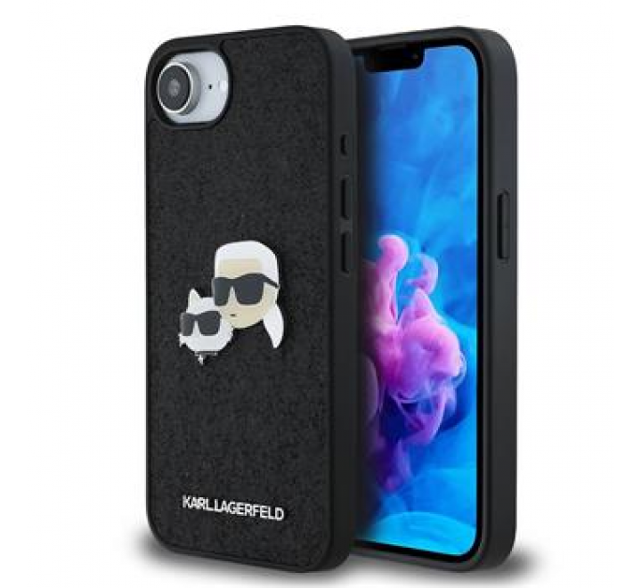 Karl Lagerfeld Fixed Glitter Metal K&CH Zadní Kryt pro iPhone 16e Black