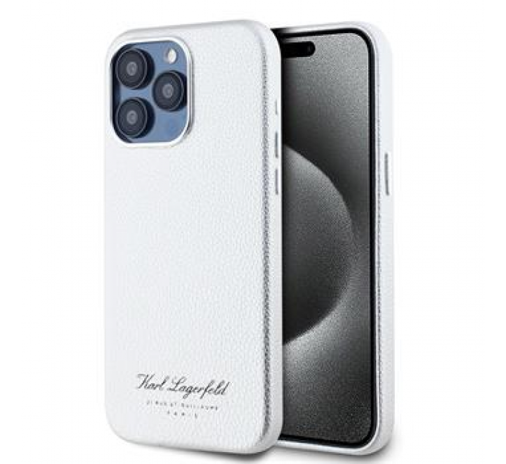 Karl Lagerfeld Grained PU Hotel RSG Zadní Kryt pro iPhone 15 Pro Max Grey