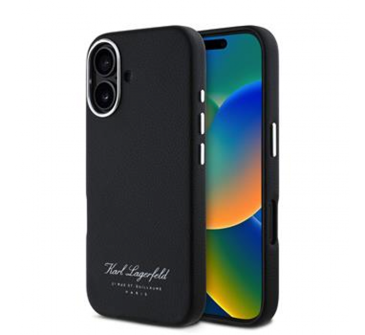Karl Lagerfeld Grained PU Hotel RSG Zadní Kryt pro iPhone 16 Black