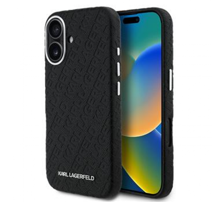 Karl Lagerfeld Grained PU Repeated Logo MagSafe Zadní Kryt pro iPhone 16 Black