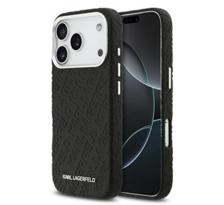 Karl Lagerfeld Grained PU Repeated Logo MagSafe Zadní Kryt pro iPhone 17 Pro Black