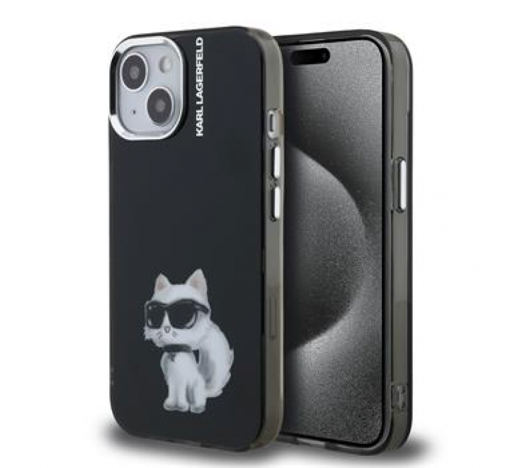 Karl Lagerfeld IML Aquarelle Choupette Zadní Kryt pro iPhone 15 Black