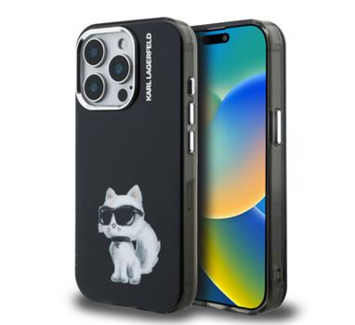 Karl Lagerfeld IML Aquarelle Choupette Zadní Kryt pro iPhone 15 Pro Max Black