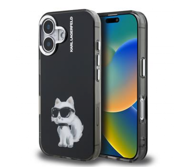Karl Lagerfeld IML Aquarelle Choupette Zadní Kryt pro iPhone 16 Black